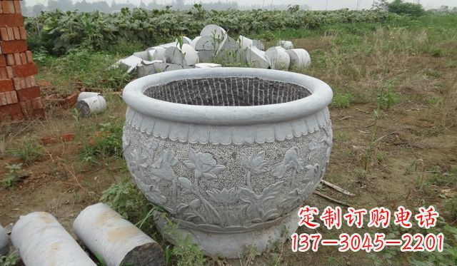 龙岩荷花花盆公园景观石雕，千般美妙一览无余