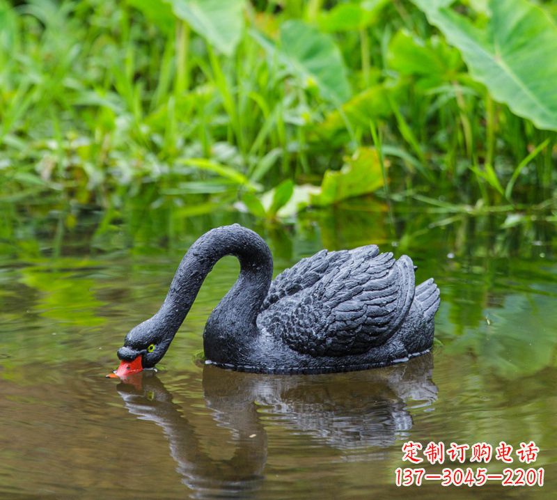 龙岩黑天鹅喝水款-池塘水塘装饰动物雕塑摆件