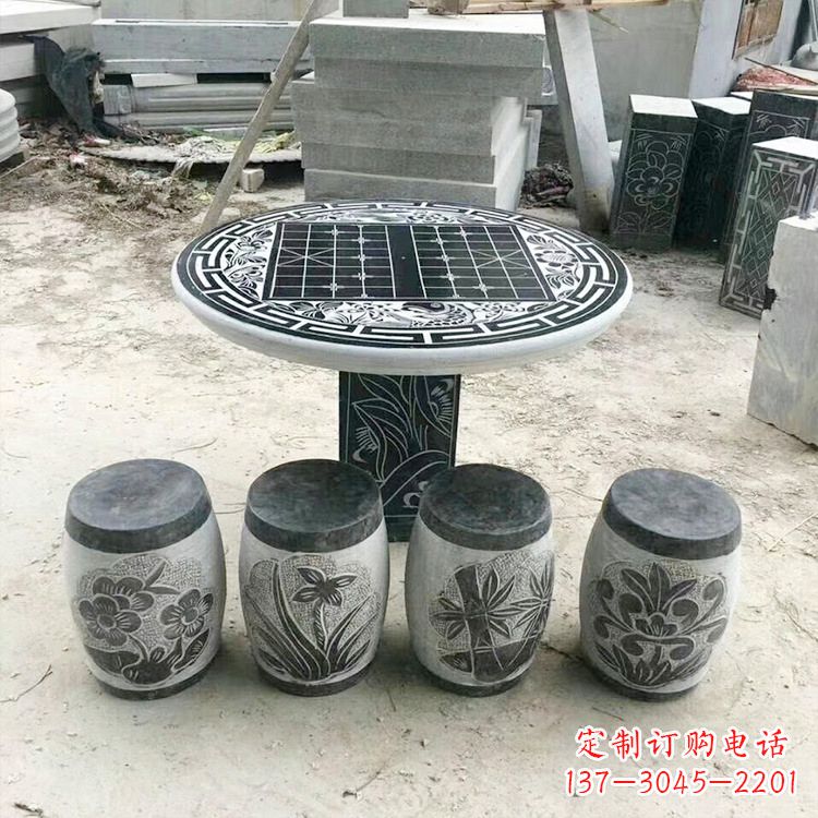 龙岩精美梅兰竹菊形石桌凳，无与伦比的艺术美感