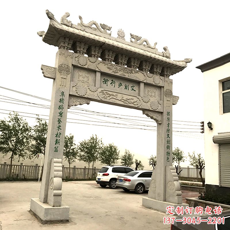 龙岩欣赏古老石材牌坊雕塑