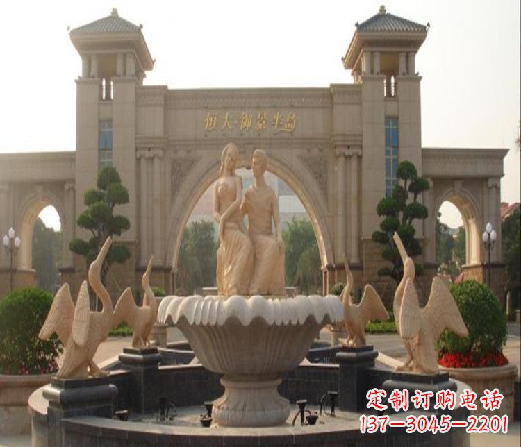 龙岩石雕西方人物喷泉雕塑