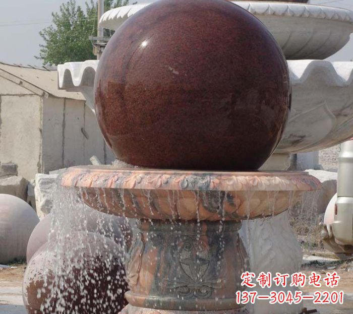龙岩石来运转小型风水球喷泉石雕
