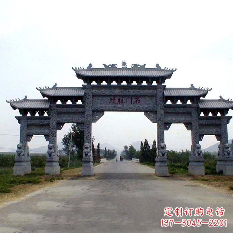 龙岩石门胜迹青石仿古石雕牌楼
