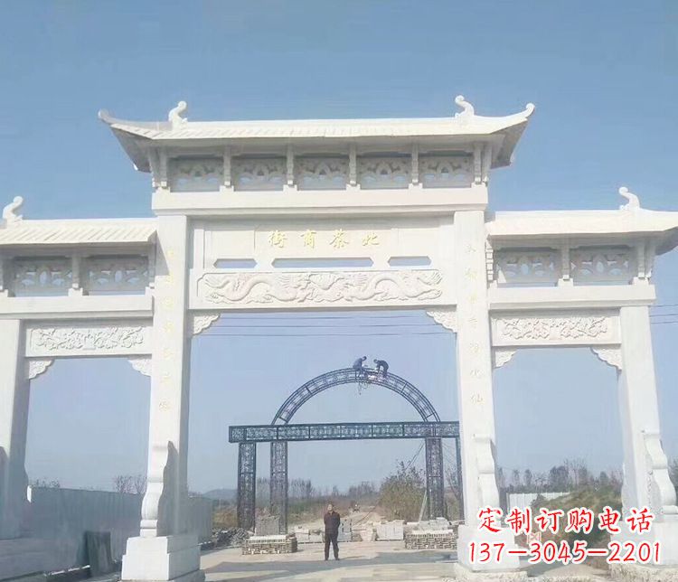 龙岩石牌坊三门牌坊石雕 (4)