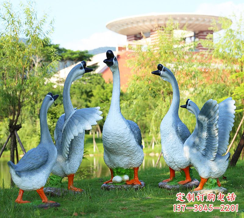 龙岩树脂工艺品玻璃钢雕塑商场美陈户外园林景观装饰品仿真动物鹅摆件