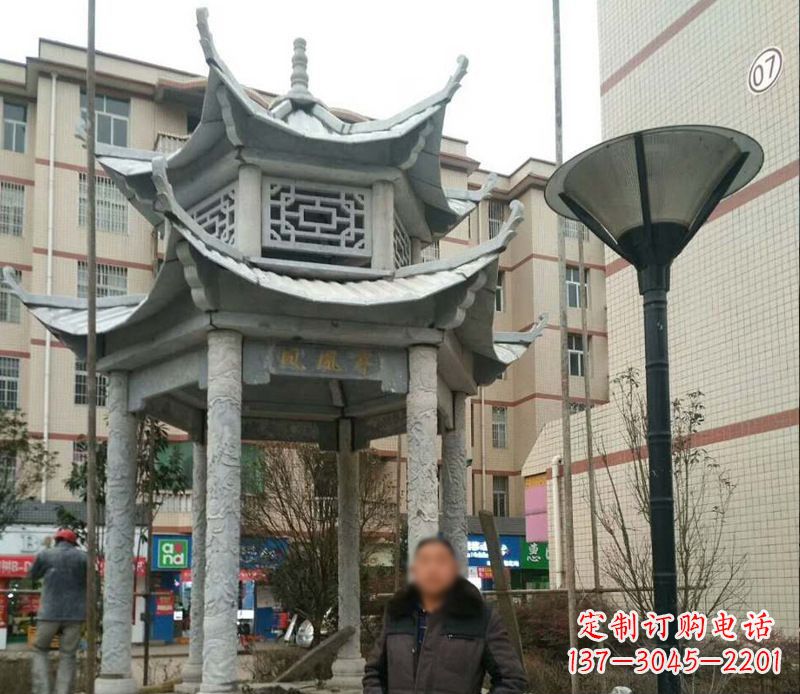 龙岩双层六角凉亭石雕