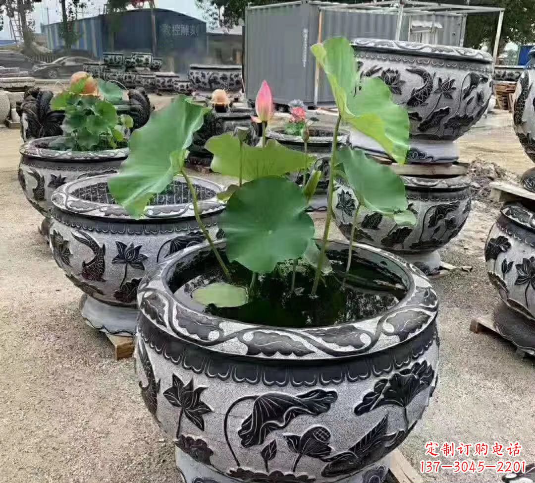龙岩睡莲石浮雕花盆雕塑公园景观雕塑