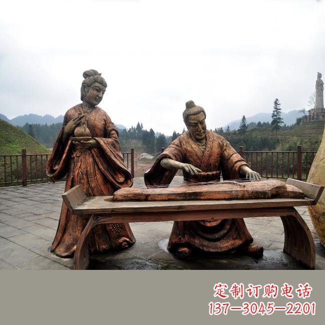 龙岩司马相如与卓文君铜雕塑像-城市广场历史名人情景雕塑