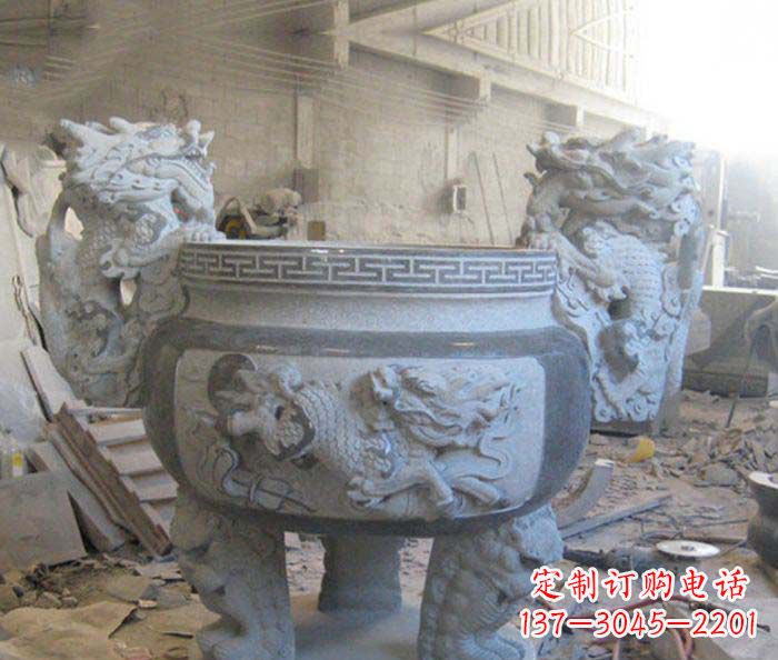 龙岩寺庙景观龙头水缸石雕