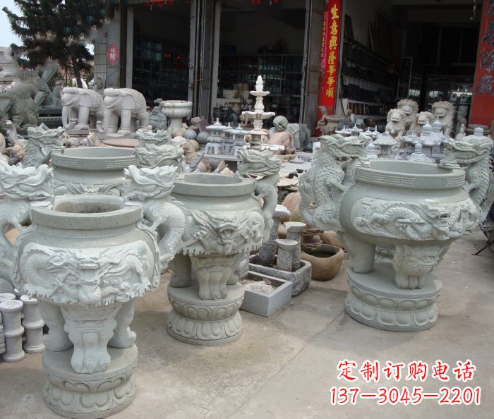 龙岩寺庙景观龙头石雕水缸