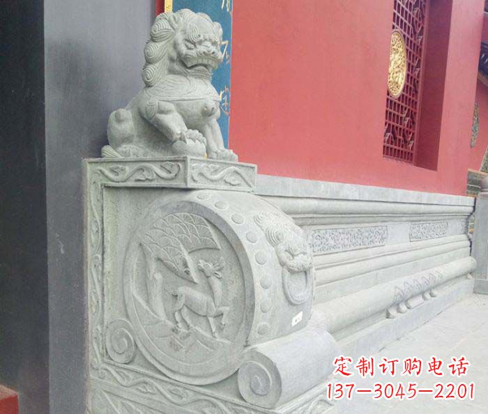龙岩寺庙景观狮子石门墩抱鼓石