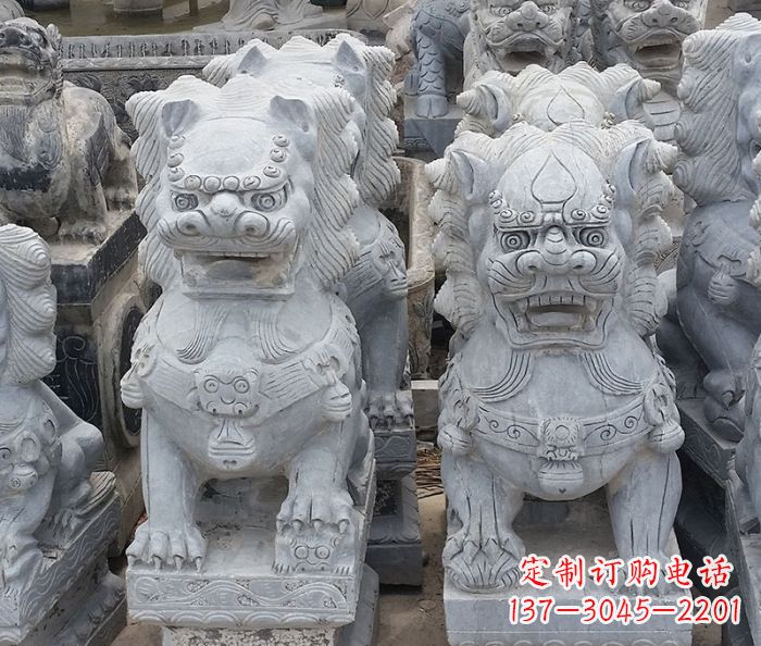 龙岩寺庙青石狮子石雕