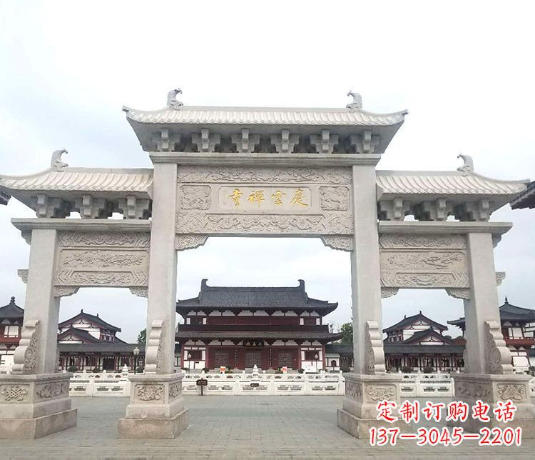 龙岩寺庙三门牌坊石雕