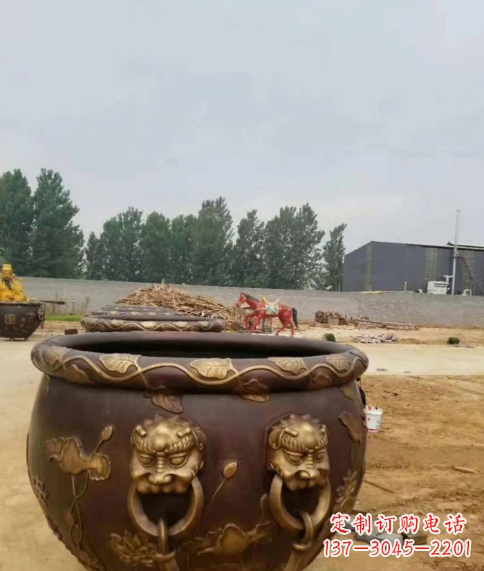 龙岩寺庙水缸铜雕 (4)