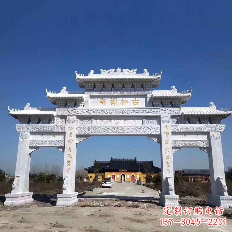 龙岩寺院大门汉白玉石雕牌楼