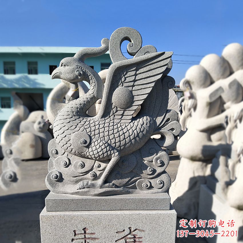 龙岩天之四灵之朱雀神鸟砂岩石雕塑