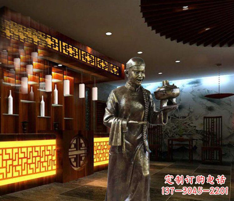龙岩铜雕店小二小品人物雕塑