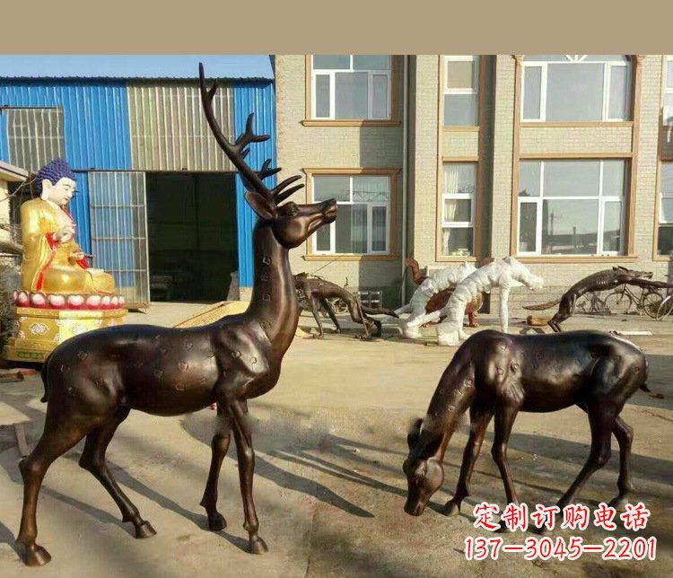 龙岩铜雕户外公园动物雕塑鹿摆件 (2)