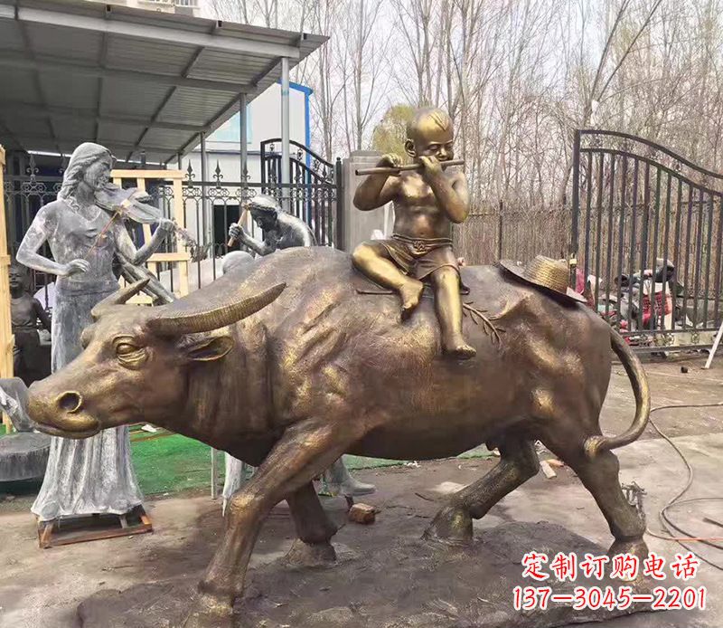 龙岩铜雕户外牧童骑牛