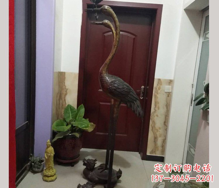 龙岩铜雕仙鹤踩龟雕塑摆件 (2)