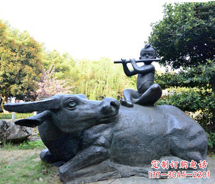 龙岩铜雕园林牧童骑牛景观摆件