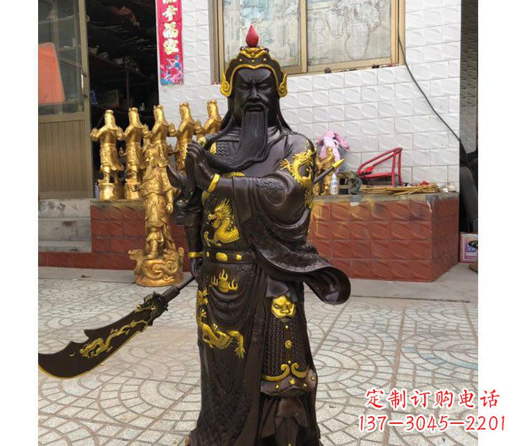 龙岩铜雕镇宅关公寺庙神像雕塑摆件 (2)