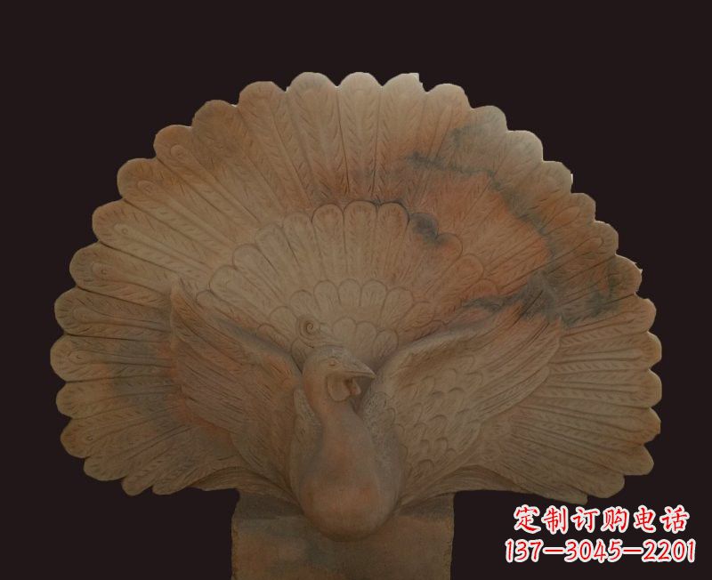 龙岩晚霞红开屏孔雀石雕
