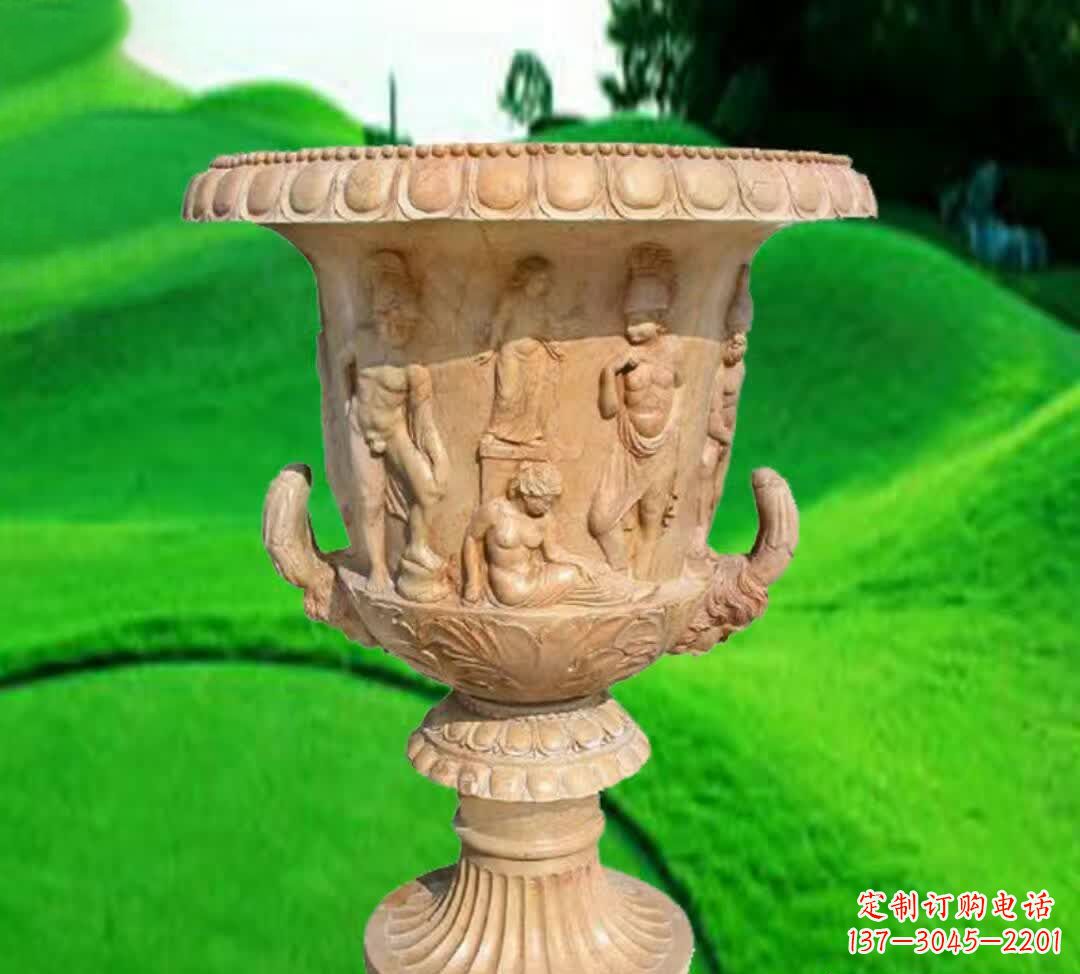 龙岩晚霞红欧式花盆石雕
