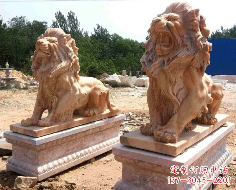 龙岩晚霞红欧式狮子雕塑222