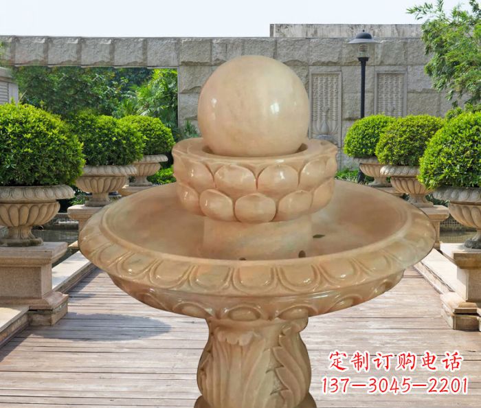 龙岩晚霞红双层风水球公园喷泉石雕 (2)