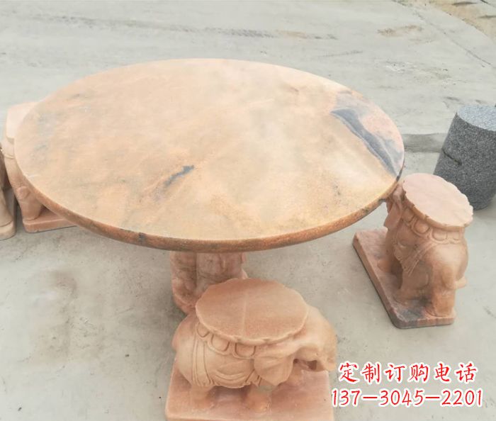 龙岩晚霞红小象桌凳别墅石雕 (4)