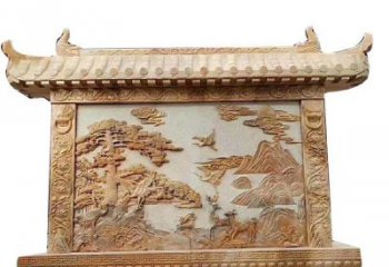 龙岩晚霞红松鹤延年浮雕影壁