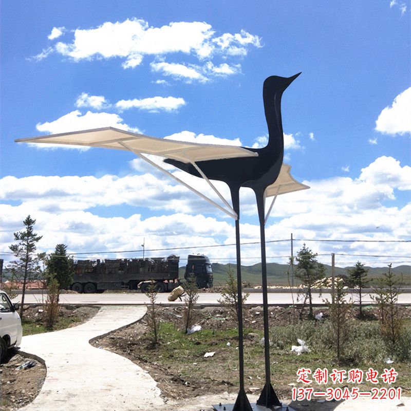 龙岩仙鹤不锈钢遮阳亭景观雕塑