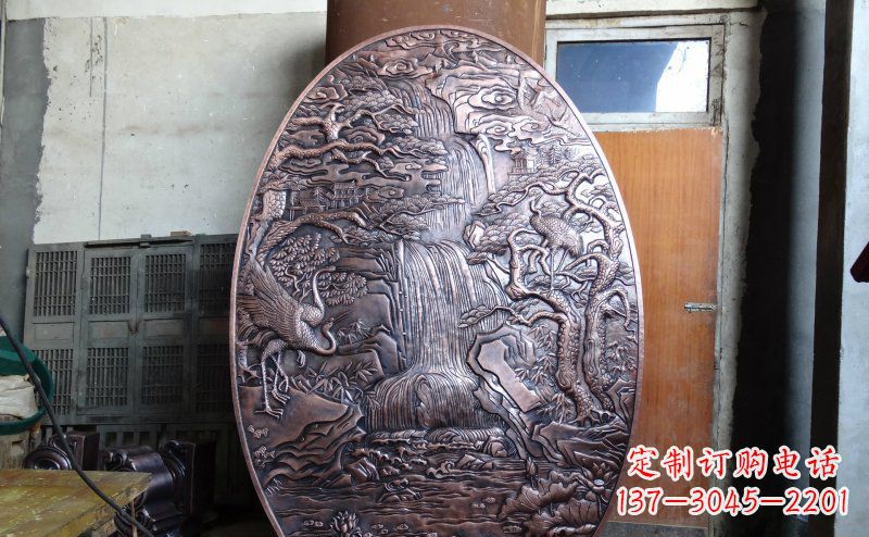 龙岩仙鹤松林瀑布古代园林景观铜浮雕