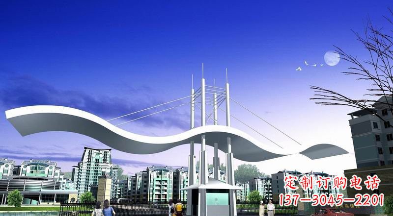 龙岩小区不锈钢门牌坊景观雕塑