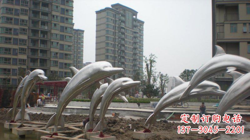 龙岩小区不锈钢跳跃海豚雕塑
