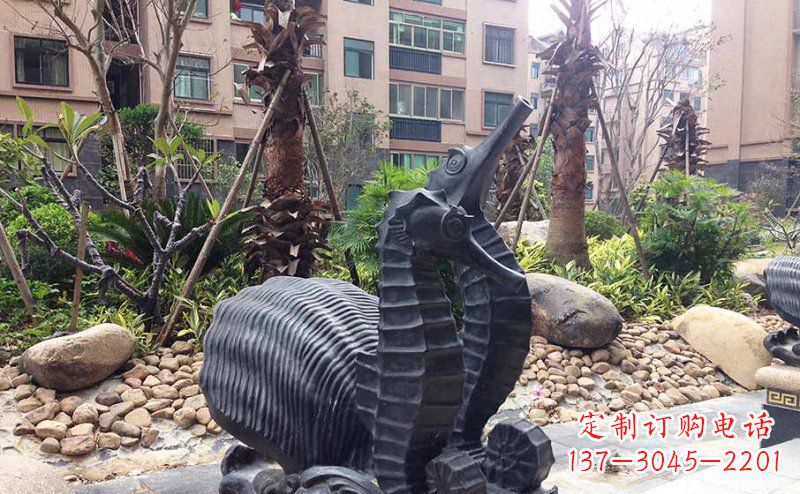 龙岩小区海马动物玻璃钢仿铜雕塑