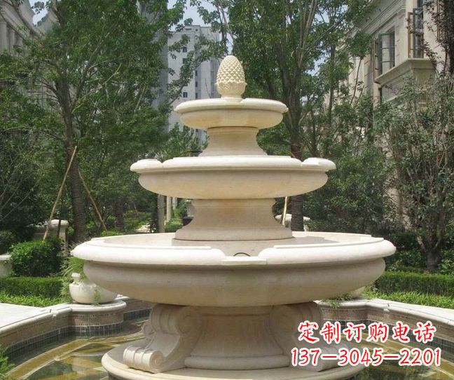 龙岩小区景观晚霞红多层喷泉石雕