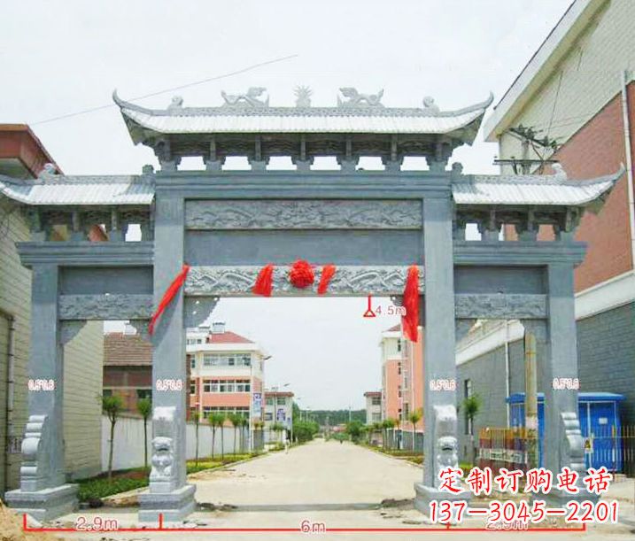 龙岩小区三门牌坊石雕