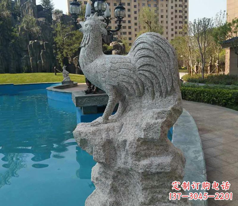 龙岩小区十二生肖鸡动物石雕