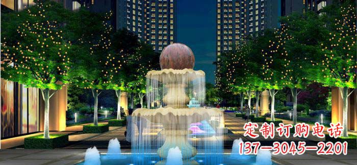 龙岩小区石来运转风水球石雕喷泉