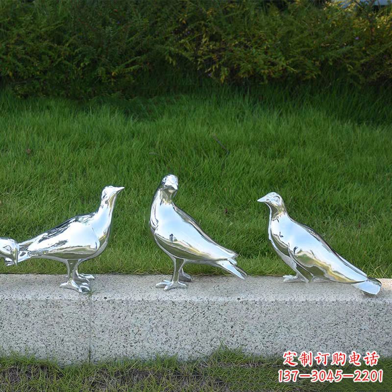 龙岩银白色不锈钢电镀鸽子雕塑摆件