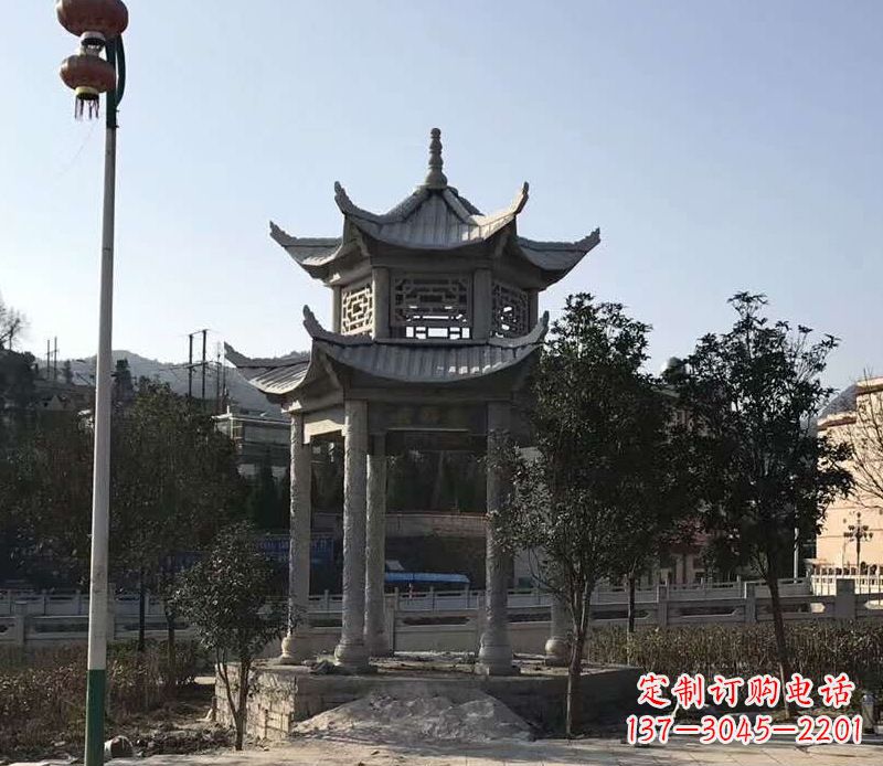 龙岩园林仿古双层石凉亭景观石雕 (4)