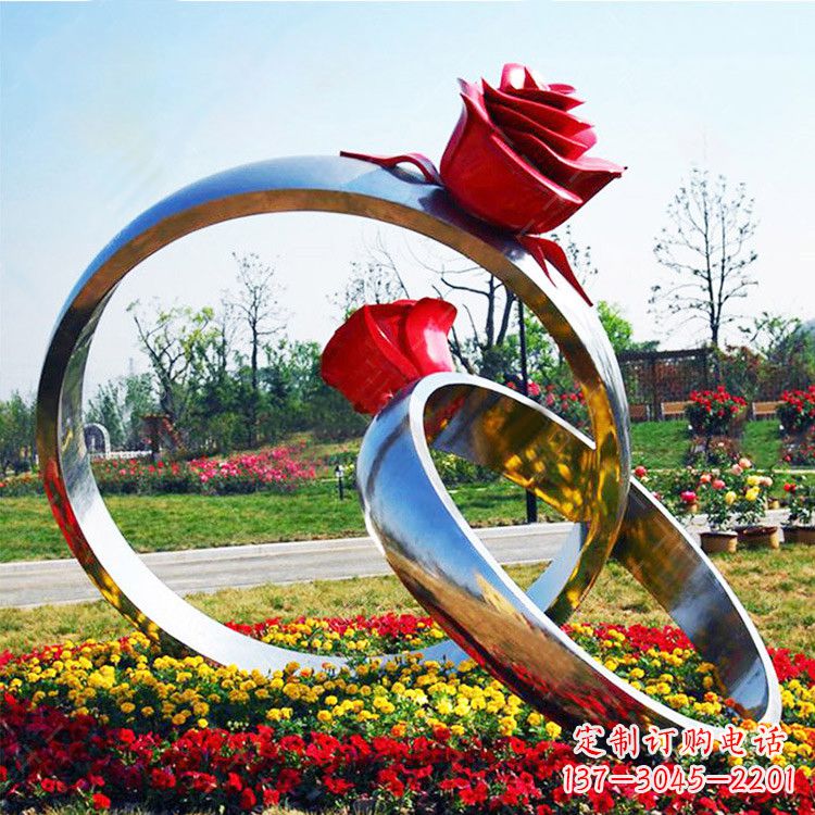 龙岩园林花丛不锈钢玫瑰花戒指雕塑