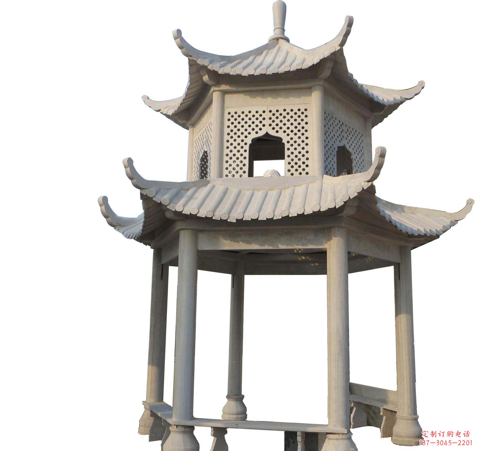 龙岩园林景观大理石六角石雕双层凉亭