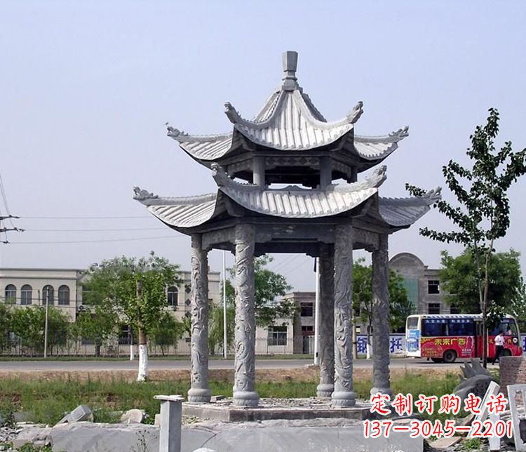 龙岩园林双层仿古凉亭石雕