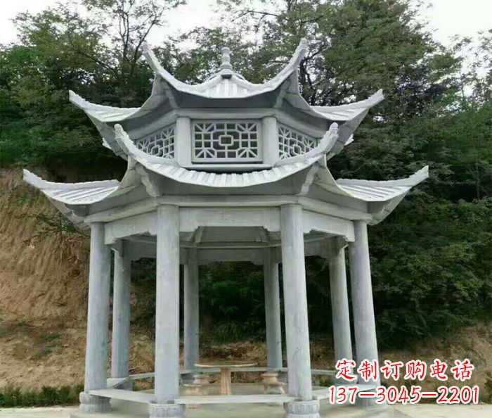 龙岩园林双层凉亭石雕 (2)