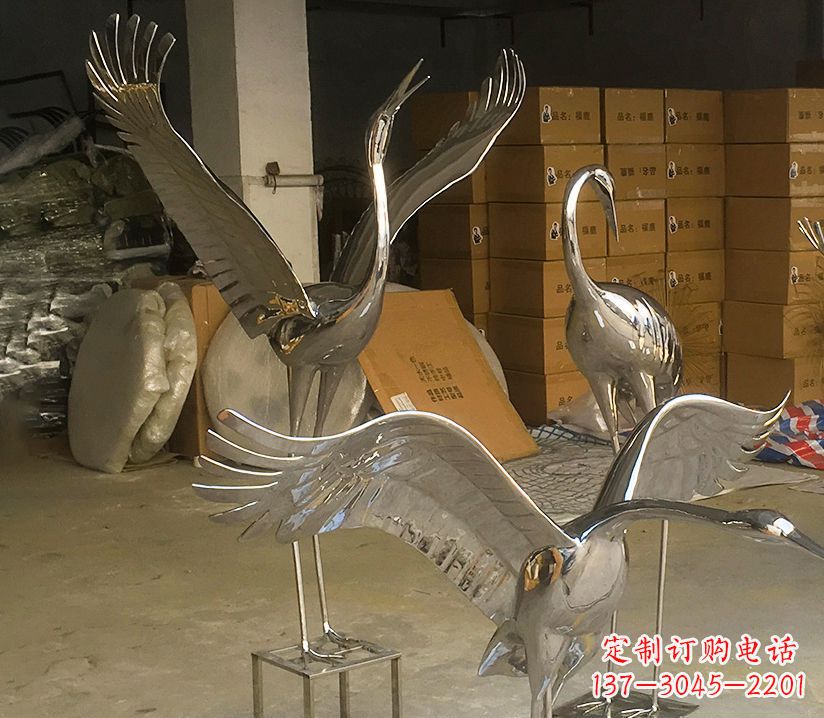 龙岩园林云中仙鹤不锈钢雕塑