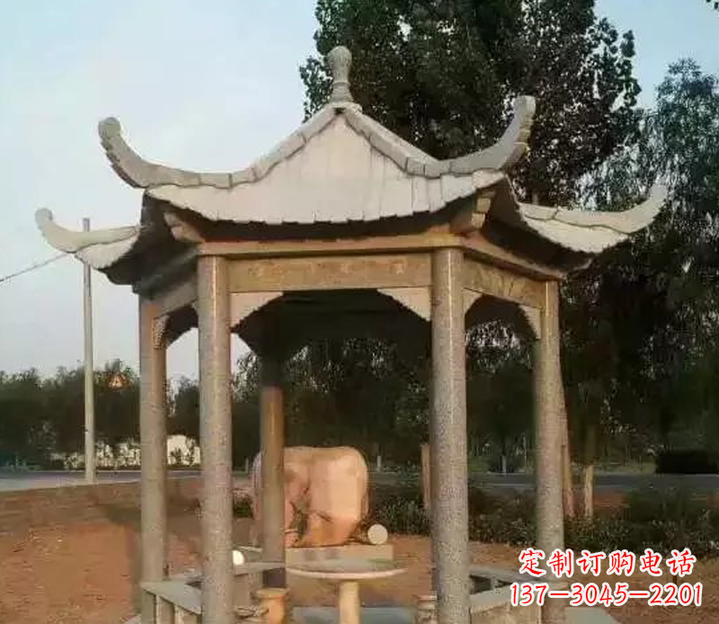 龙岩公园景观大理石六角石雕凉亭