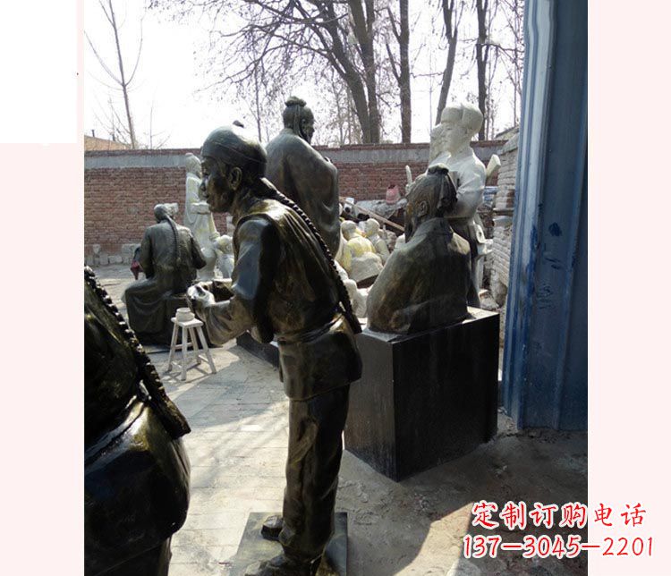 龙岩作揖的店小二铜雕